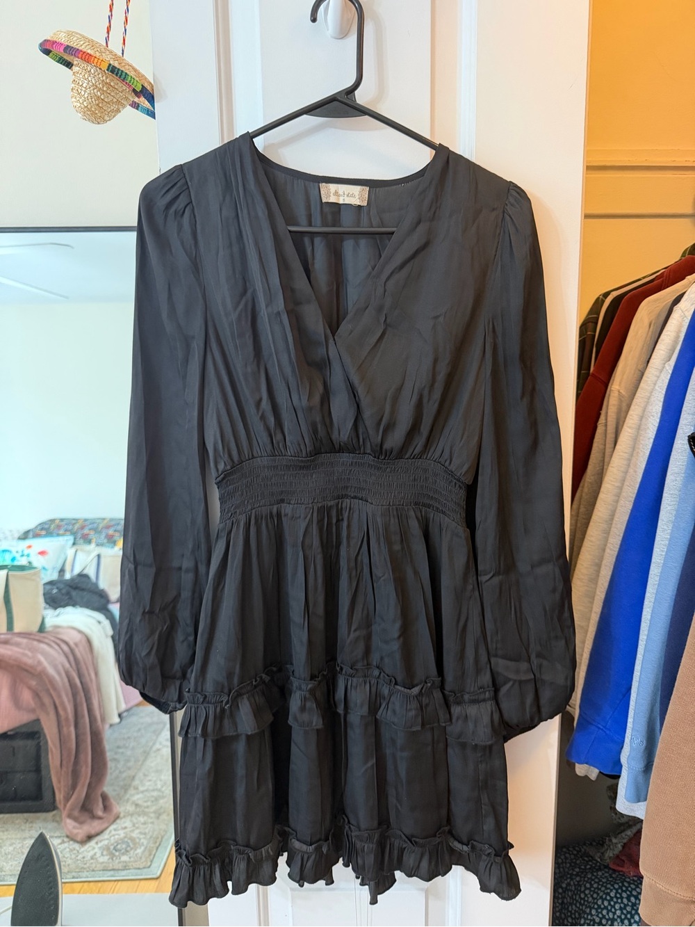 Altar'd State Black Long-Sleeve Ruffle Tiered Dress